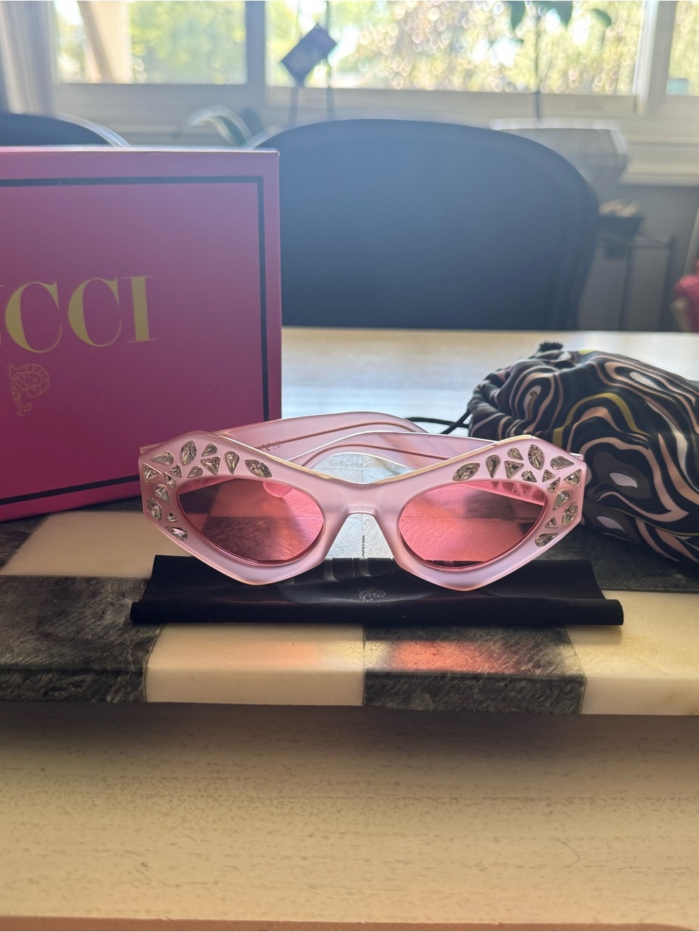 PUCCI Limited Edition Pink Crystal-Embellished Cat Eye Sunglasses New - Picture 2 of 12